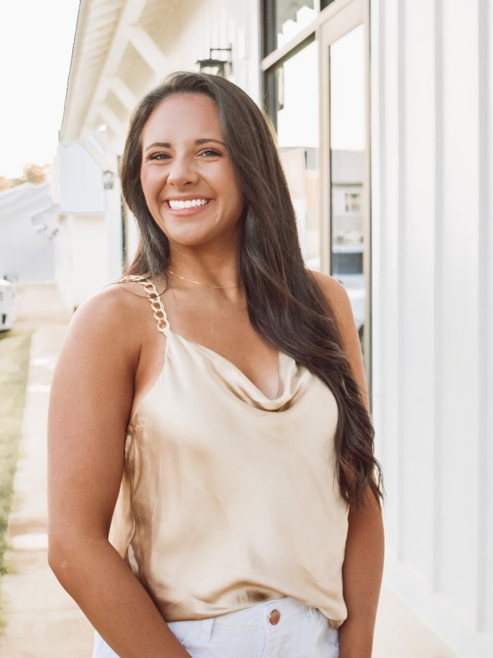 Chain Cowl Neck Top - Taupe